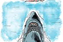 Case de bande-dessinée parodiant les dents de la mer