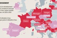 Entre 2000 et 2022, le refroidissement des centrales électriques de l’UE représentait en moyenne 36 % de l’utilisation d’eau totale, ce chiffre variant selon les pays.