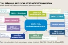 Le droit à l'eau conditionne l'exercice d'un ensemble de droits fondamentaux reconnus par le droit international — de la santé à l'éducation, du logement à l'alimentation.