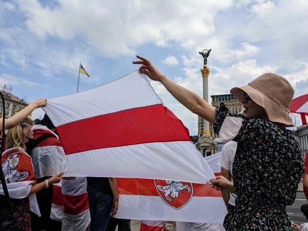 Manifestations de Bélarusses sur la place Maïdan, à Kiev, 2021