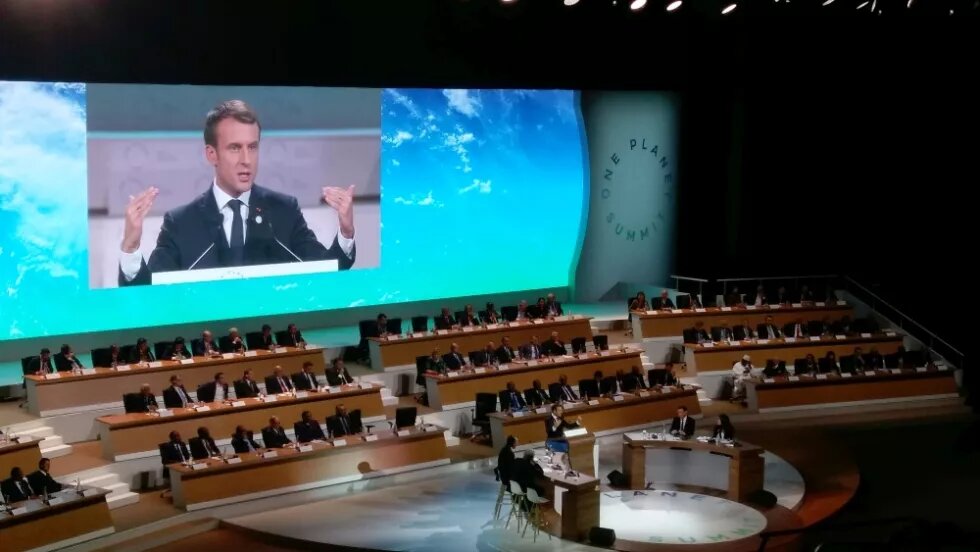 Emmanuel Macron spricht auf dem Pariser Klimagipfel 2017. Emmanuel Macron spricht auf dem Pariser Klimagipfel 2017.